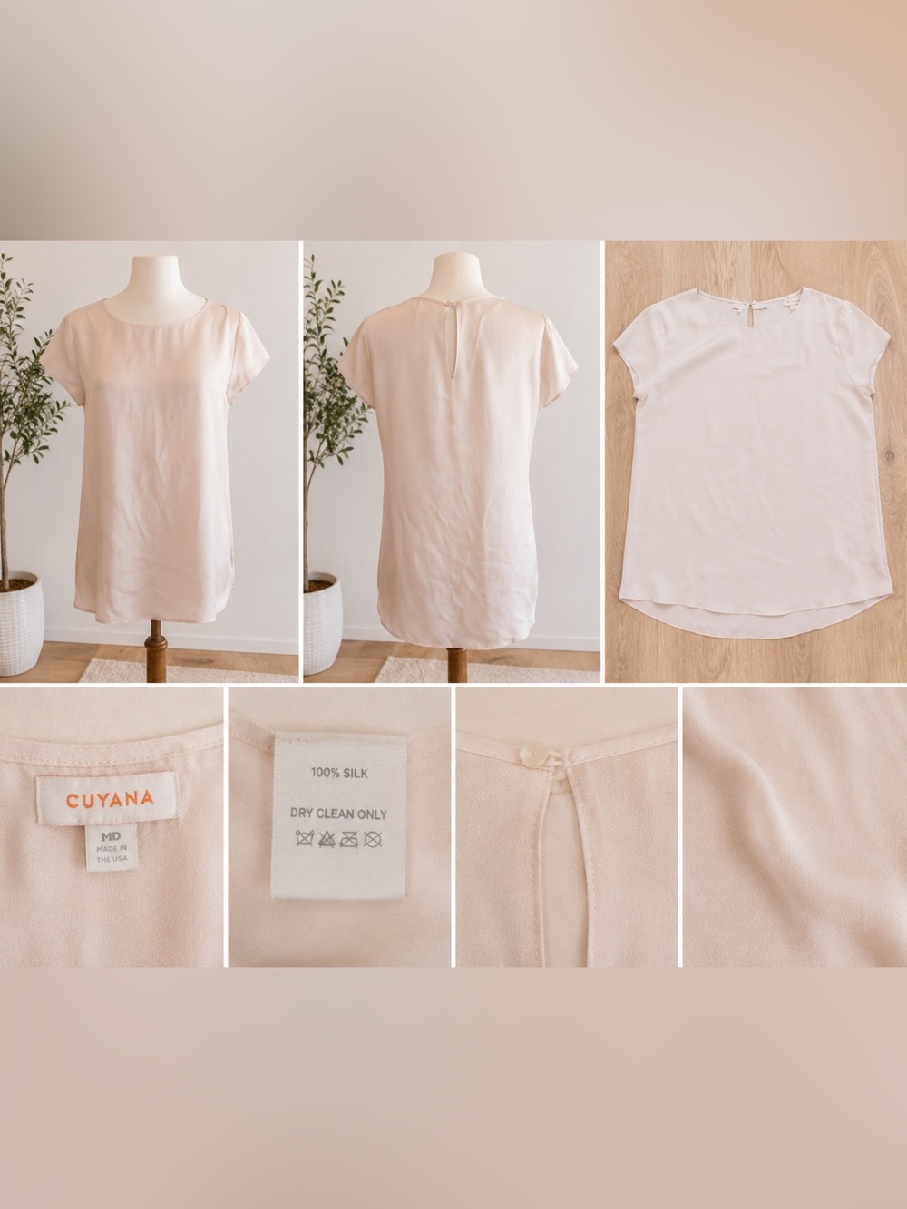 Cuyana 100% Silk Short Sleeve Blouse – Blush / Light Nude – Medium - Picture 3 of 3